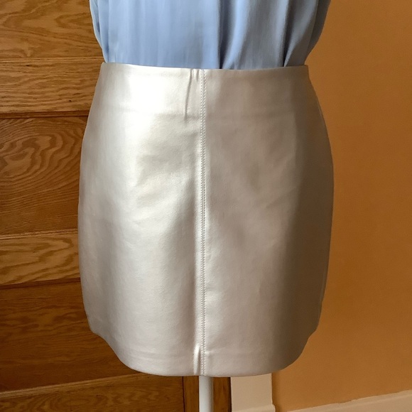 DELUC Silver Metallic Faux Leather Skirt Size M - Picture 3 of 16